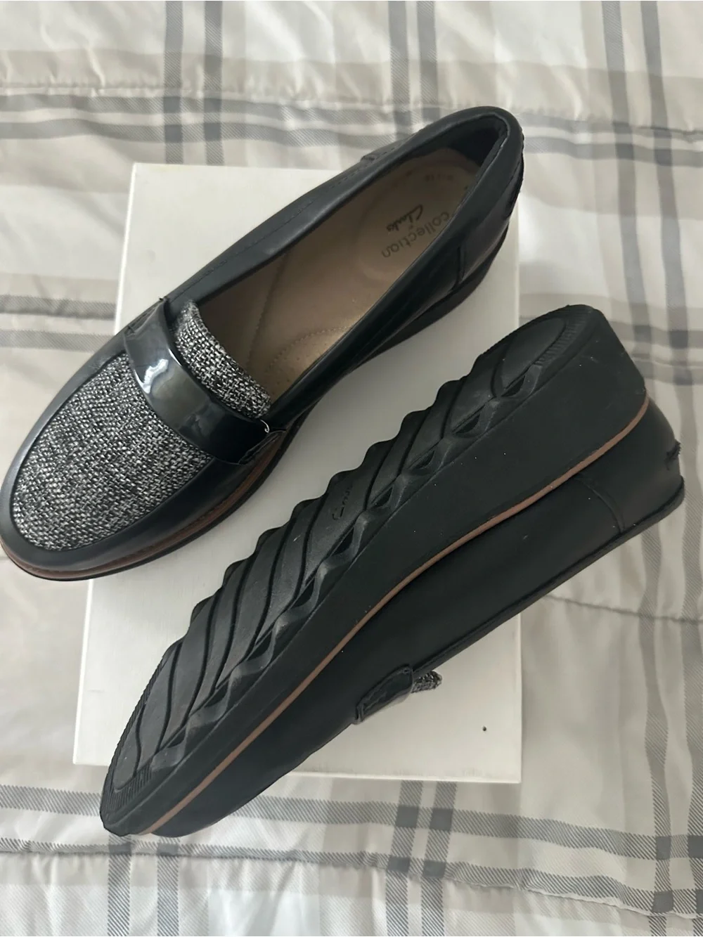 Clarks Black & Gray Tweed Penny Loafers - Picture 3 of 6